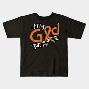 Self Injury Awareness My God Is Stronger - In This Family No One Fights Alone Kids T-Shirt